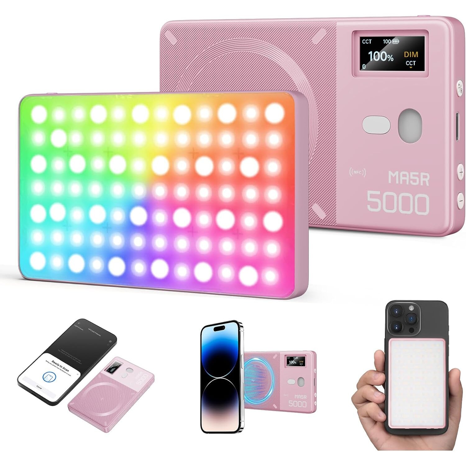 GODOX MA5R - Luce LED Magnetica Con Diffusore Per Selfie E Video, 1800K-10000K, Power Bank Da 4900mAh, 14 Effetti FX, Per YouTube E TikTok