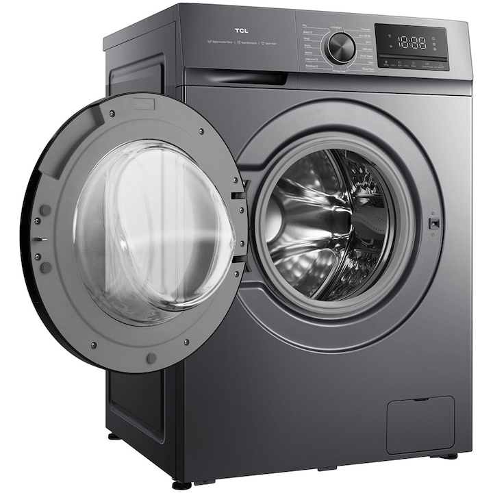 Masina de spalat rufe TCL FF0824SA2, 8 kg, 1400 RPM, Clasa A-10%, Digital Inverter Motor BDLC, MAGIC Flow, Steam Wash, Drum Clean, Honeycomb Drum, Quick Wash 15', 24 Hour Delay, Add Garment, 16 Programe, Argintiu