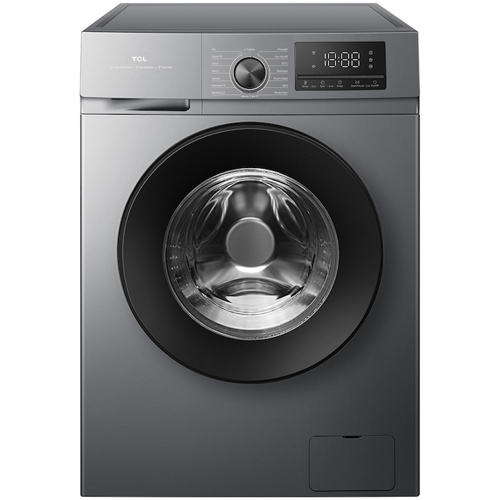 Masina de spalat rufe TCL FF0824SA2, 8 kg, 1400 RPM, Clasa A-10%, Digital Inverter Motor BDLC, MAGIC Flow, Steam Wash, Drum Clean, Honeycomb Drum, Quick Wash 15', 24 Hour Delay, Add Garment, 16 Programe, Argintiu