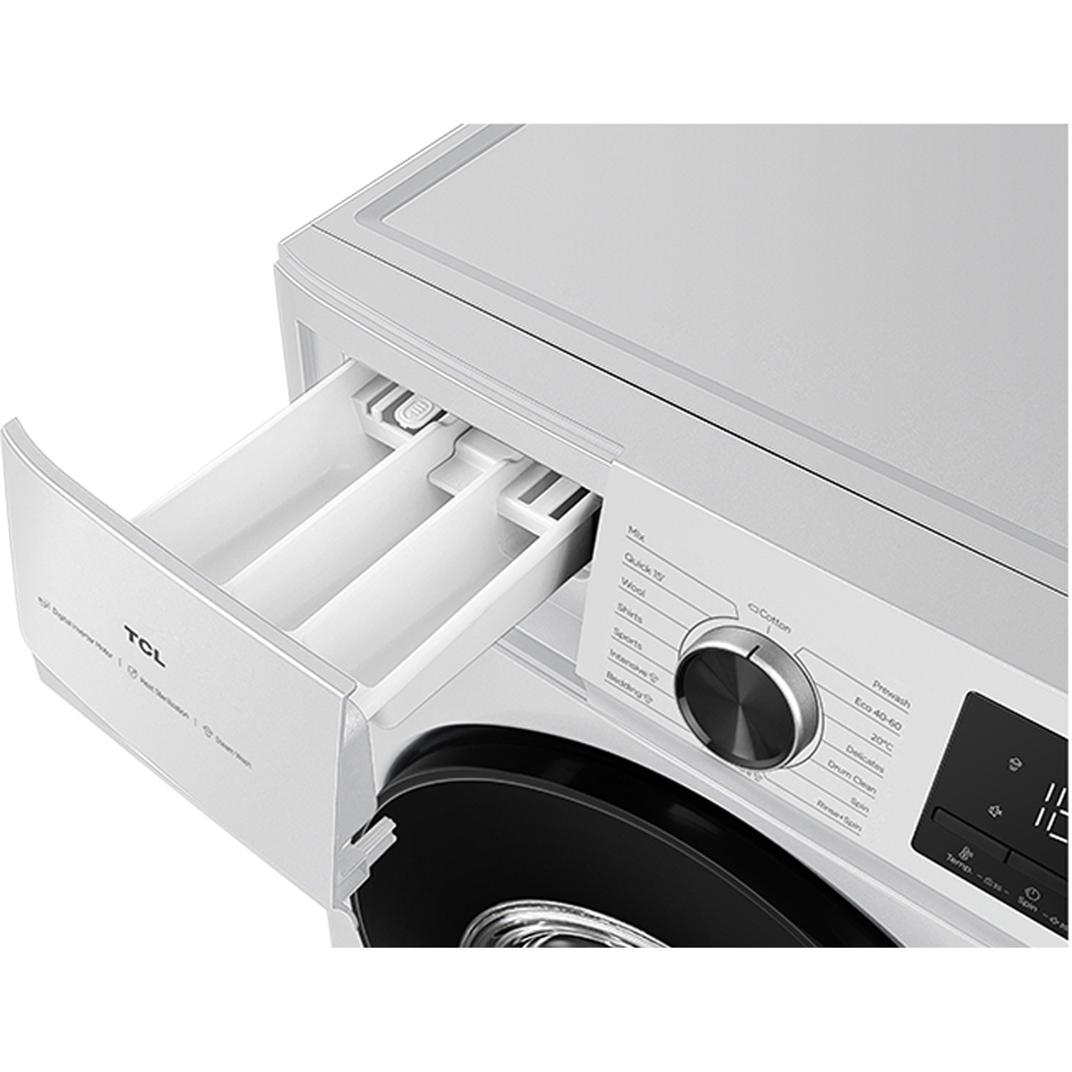 Masina de spalat rufe TCL FF0924SA2, 9 kg, 1400 RPM, Clasa A-10%, Digital Inverter Motor BDLC, MAGIC Flow, Steam Wash, Drum Clean, Honeycomb Drum, Quick Wash 15', 24 Hour Delay, Add Garment, 16 Programe, Alb