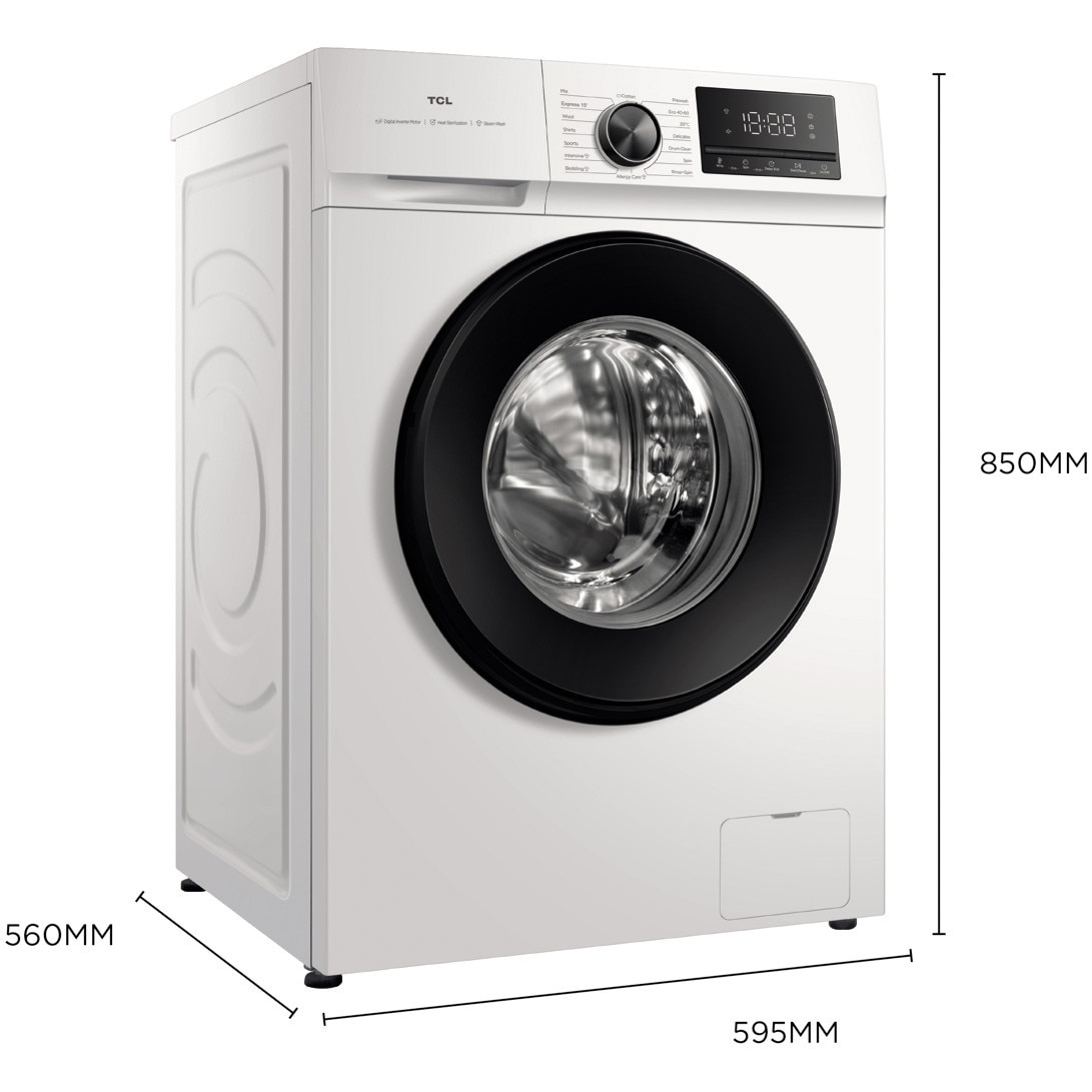 Masina de spalat rufe TCL FF0924SA2, 9 kg, 1400 RPM, Clasa A-10%, Digital Inverter Motor BDLC, MAGIC Flow, Steam Wash, Drum Clean, Honeycomb Drum, Quick Wash 15', 24 Hour Delay, Add Garment, 16 Programe, Alb