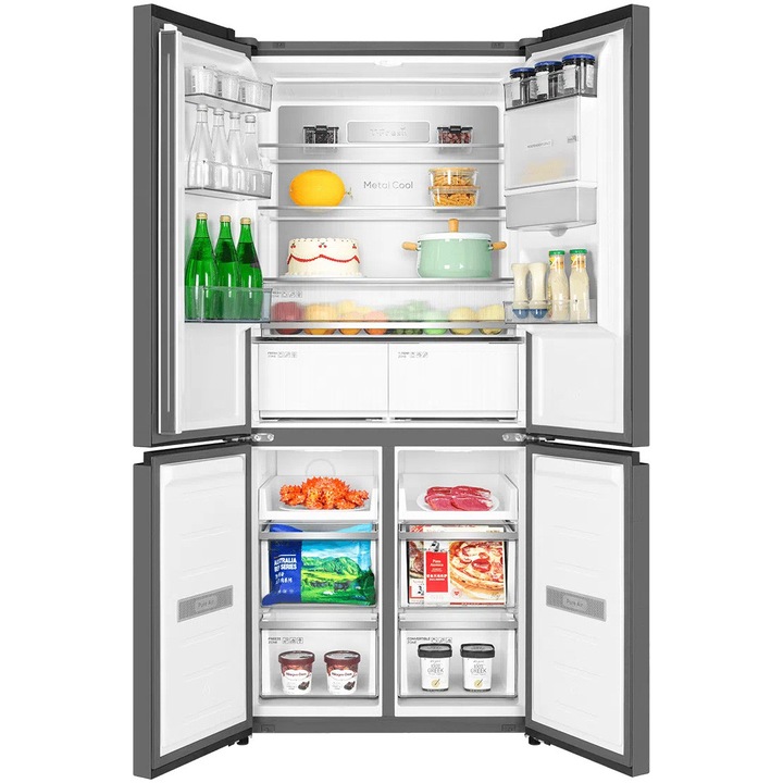 Side by Side Cross Door TCL RC518CXD0, 518 l, FREE BUILT-IN, Total No Frost, Display Touch, Metal Cooling, T-Fresh, Multi Air-Flow, Pure Air, Zona Convertibila (-20/0/5 °C), AI Radar, Dozator de Apa, Clasa D, H 190 cm, Galaxy Inox - Imaginea 5 din 17
