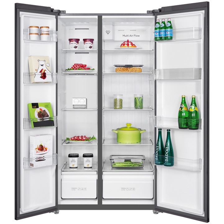 Side by Side TCL RP505SSE2, 505 l, Total No Frost, Compresor Inverter, Touch Control Digital Display, AAT Technology, Iluminat LED, Sertar Crisper x 2, Swing Flow, Power cool & freeze, Clasa E, H 177 cm, Gri Quartz - Imaginea 5 din 9