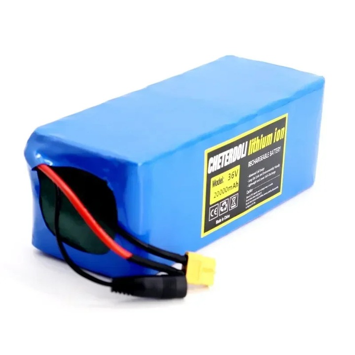Acumulator Li-Ion pentru Trotineta Electrica, Pachet 10S4P 18650, 36V 100Ah, XT60+DC, 185×80×70 mm, Gri