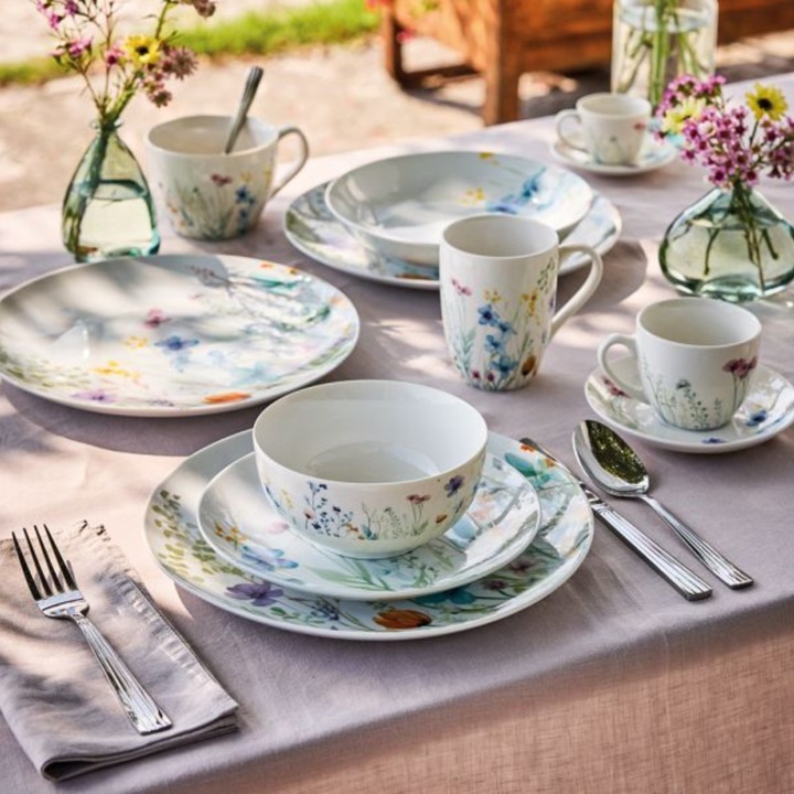 Set 6 cesti cu farfurioara pentru cafea Tognana Iris, Bone China, Multicolor