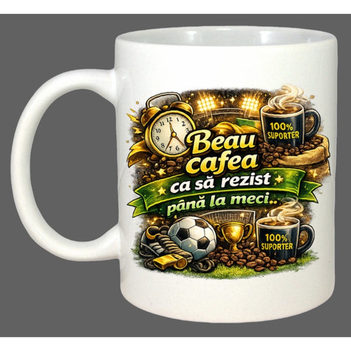 Cana Beau Cafea Ca Sa Mi Revin Fotbal Bere, Cadou, Sarbatori, Cri-Flo, Culoare Alb, 330 ml