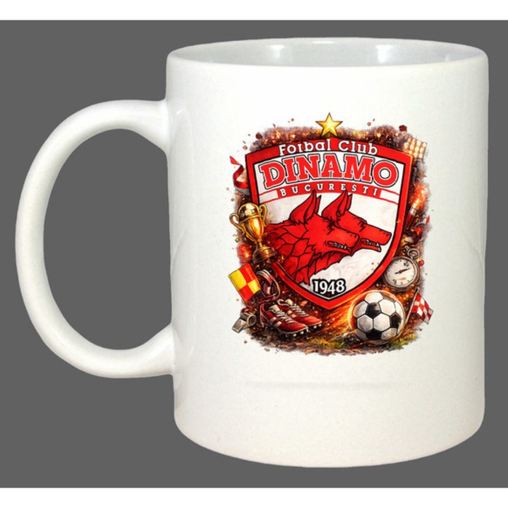 Cana Logo Dinamo Bucuresti Caini Rosii Fotbal, Cadou, Sarbatori, Cri-Flo, Culoare Alb, 330 ml