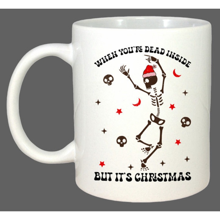 Cana Dead Inside But Its Christmas Schelet Caciula, Cadou, Sarbatori, Cri-Flo, Culoare Alb, 330 ml