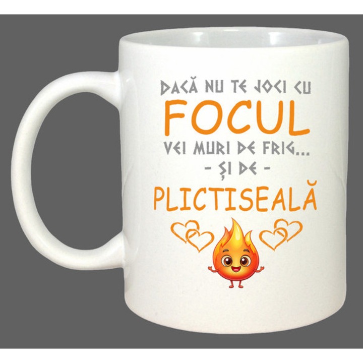 Cana Focul Plictiseala Flacara Design Negru, Cadou, Sarbatori, Cri-Flo, Culoare Alb, 330 ml