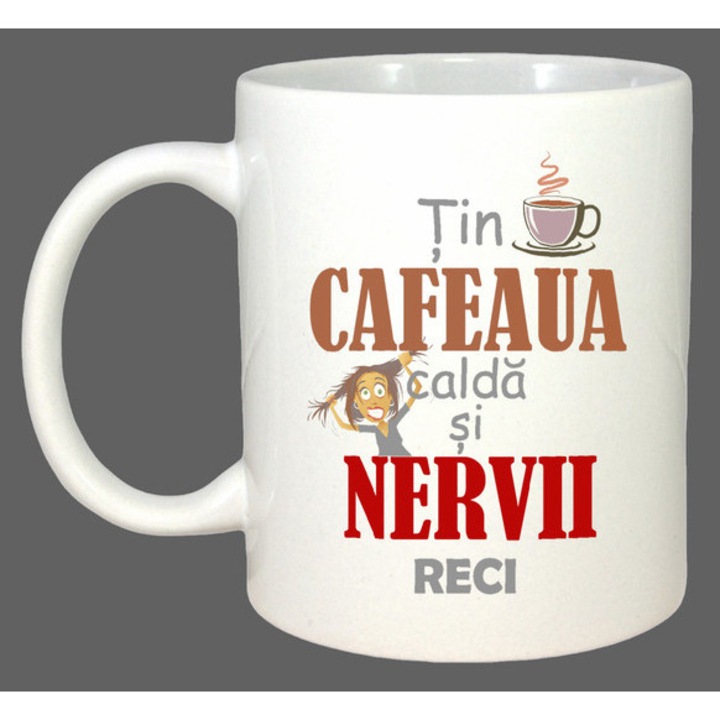 Cana Tin Cafeaua Calda Si Nervii Reci, Cadou, Sarbatori, Cri-Flo, Culoare Alb, 330 ml