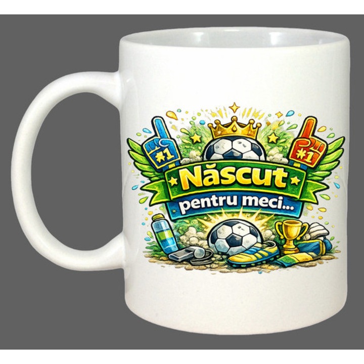 Cana Nascut Pentru Meci Minge Fotbal Bere V1, Cadou, Sarbatori, Cri-Flo, Culoare Alb, 330 ml