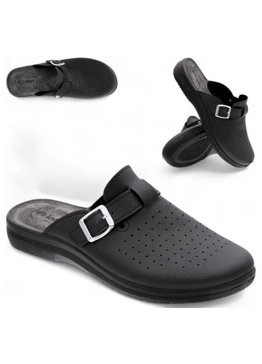 Мъжки чехли, Inblu, тип Slip-On, кожена подметка, черен, Черен