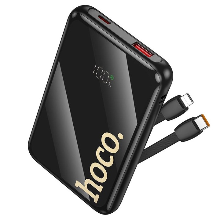 Външна батерия Hoco Q37, QC PD, 22,5W, 10000 mAh, USB-C и Lightning, Черна