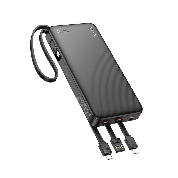 Baterie externa Hoco J146, 2A, 10000 mAh, USB-A, USB-C, Lightning, Micro USB, Negru