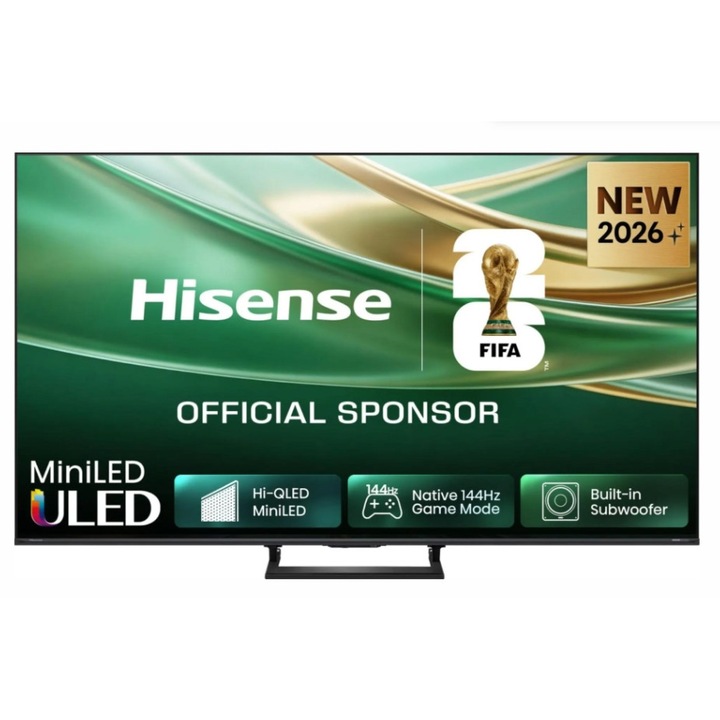 Телевизор Hisense 55" E8S, 4K Ultra HD 3840x2160, ULED, Quantum Dot, 144 Hz, HDR 10+, HLG, Dolby Vision, DTS Virtual X, Smart TV, WiFi, Light Sensor, BT, Anyview Cast, 4xHDMI, 2xUSB, LAN, CI+, DVB-T2/C/S2, Singale Stand, Black 55E8S