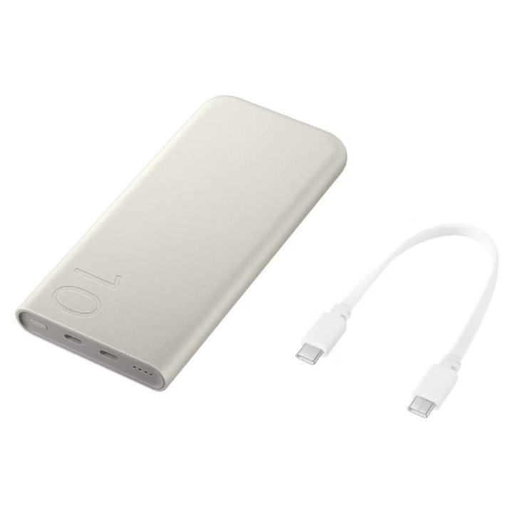 Baterie externa, 10000 mAh, incarcare rapida 25 W, 2 x USB Type-C, bej
