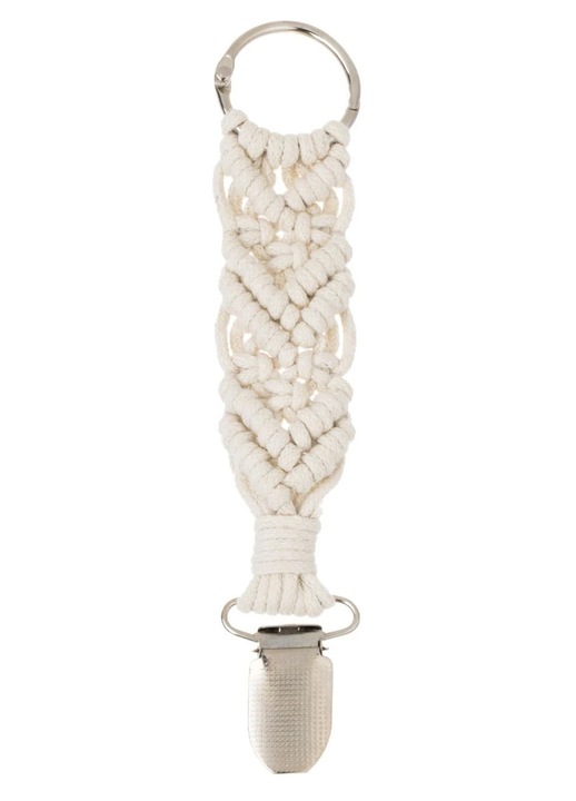 Breloc Clip Macrame din Bumbac Ecru pentru Fixarea Palariei la Valiza & Geanta 16cm