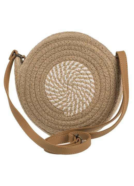 Bézs Kerek Cross-Body Táska Nőknek, Nyári, 21x4cm