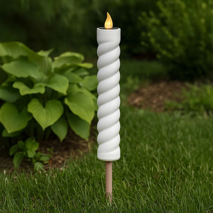 Napelemes Botlámpa Gyertya Mintával és Ekru Barna LED-del 31cm