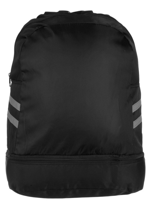 Fekete sport hátizsák ezüst csíkokkal 34x18x44cm