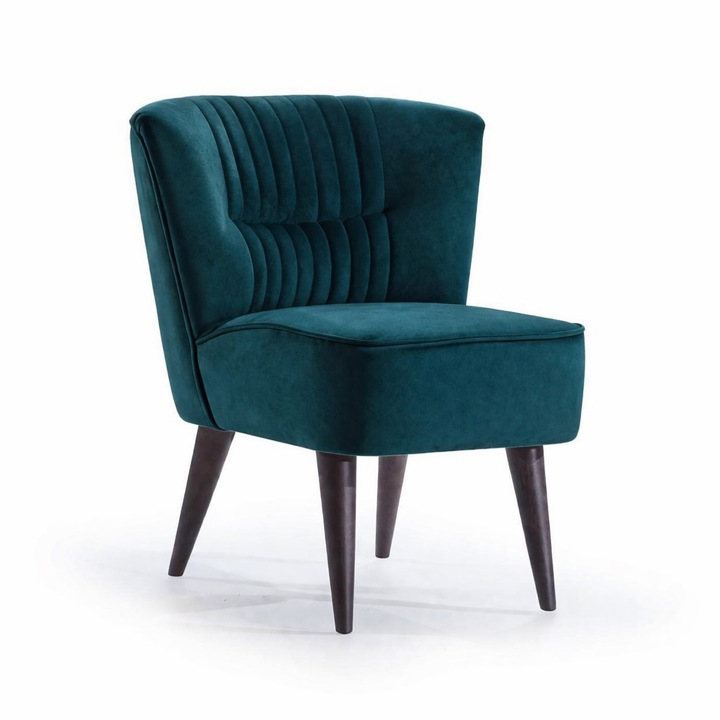 Fotel Paris – Modern Bársony Szék Türkizkék Színben, Fa Lábakkal, Kényelmes Modern Ffotel Nappaliba és Pihenéshez 63x65x75 cm
