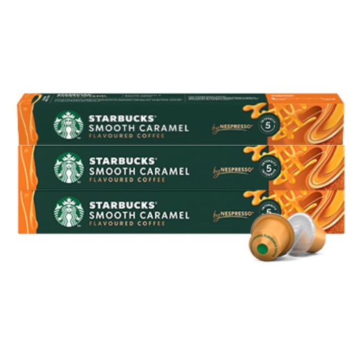 Комплект 3 опаковки кафе капсули, STARBUCKS by Nespresso, Smooth Caramel Flavoured, Карамел, 3 х 10 бр., 30 бр.-153g