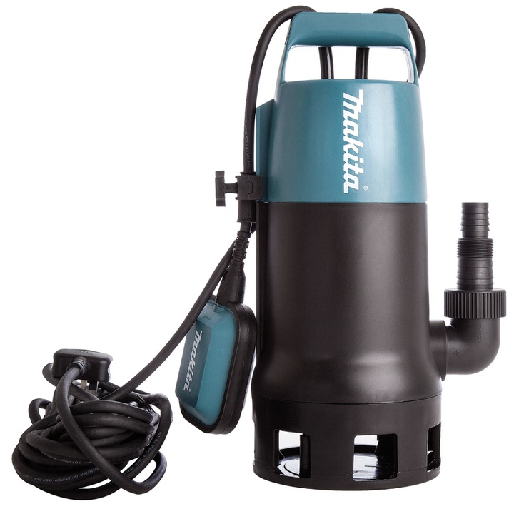 Pompa submersibila pentru apa murdara Makita, cu plutitor, 1100 W, 14.4 mc/h, H max. 10 m, IPX8, 16 x 17 x 38 cm, izolare B, 1 bar, 2800 rot / min, 14.4 mc / h, racord: universal 1, 1 1/2, 1 1/4