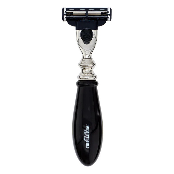 Truefitt & Hill Regency klasszikus borotva, 3 pengés, ergonomikus nyél, krómozott felület, fekete