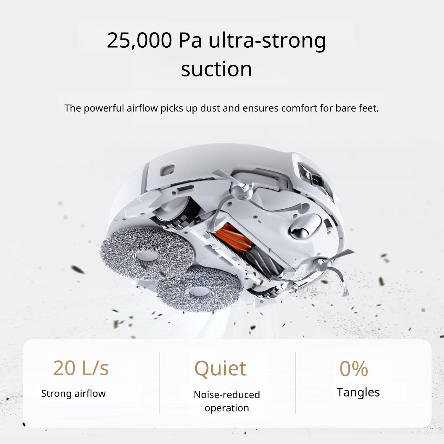 Robot aspirator cu mop DJI Romo A Robot Vacuum Cleaner, 25.000 Pa, statie auto-curatare, cartografiere AI, anti-incurcare par, control aplicatie