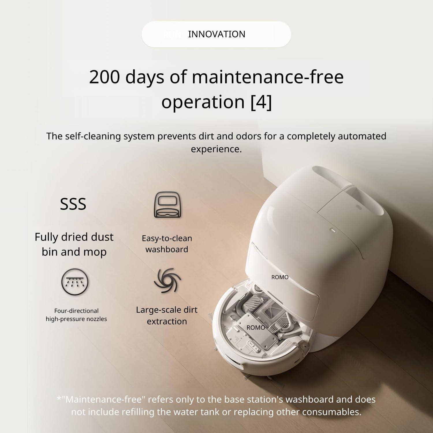 Robot aspirator cu mop DJI Romo A Robot Vacuum Cleaner, 25.000 Pa, statie auto-curatare, cartografiere AI, anti-incurcare par, control aplicatie
