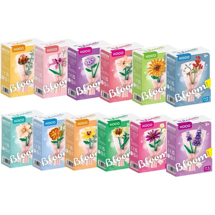 Set constructie Koco Bloom floare decorativa, piese interconectabile, Multicolor, 1 buc