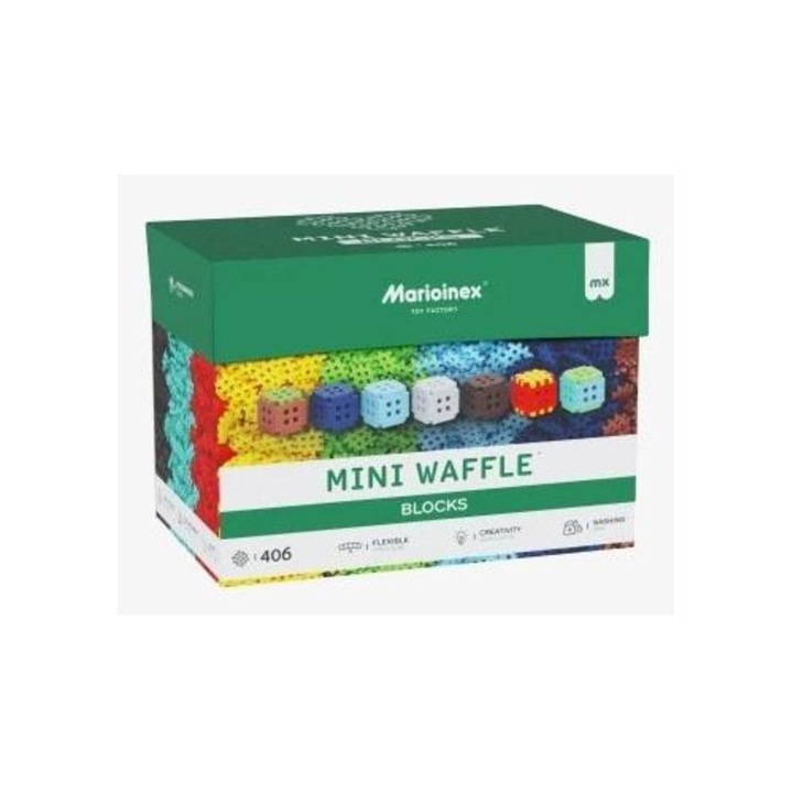 Комплект строителни блокчета Marioinex Mini Waffle, меки, взаимосвързващи се, Многоцветни, 406 части