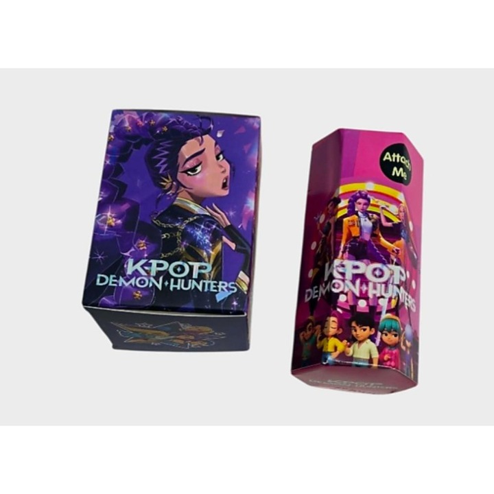 Set 2 figurine papusele, cutie surpriza K-Pop DEMON HUNTERS breloc si accesorii autoadezive