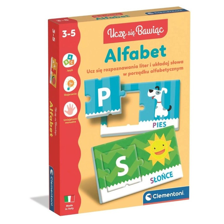 Joc educational Clementoni Alfabet, invatare litere si primele cuvinte, puzzle asamblabil pentru copii 3+, Multicolor