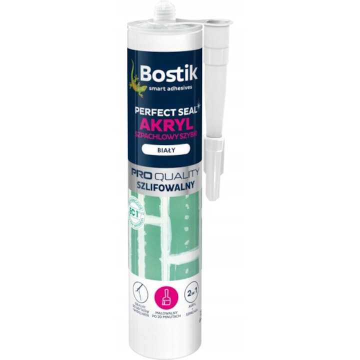Bostik Perfect Seal akril tömítő és simító, 2 az 1-ben (tömítő és simító), csiszolható, 20 perc után festhető, fehér, 280 ml