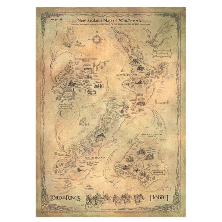 Poster Weta Workshop The Hobbit mapa Middle Earth multicolor 50x70 cm
