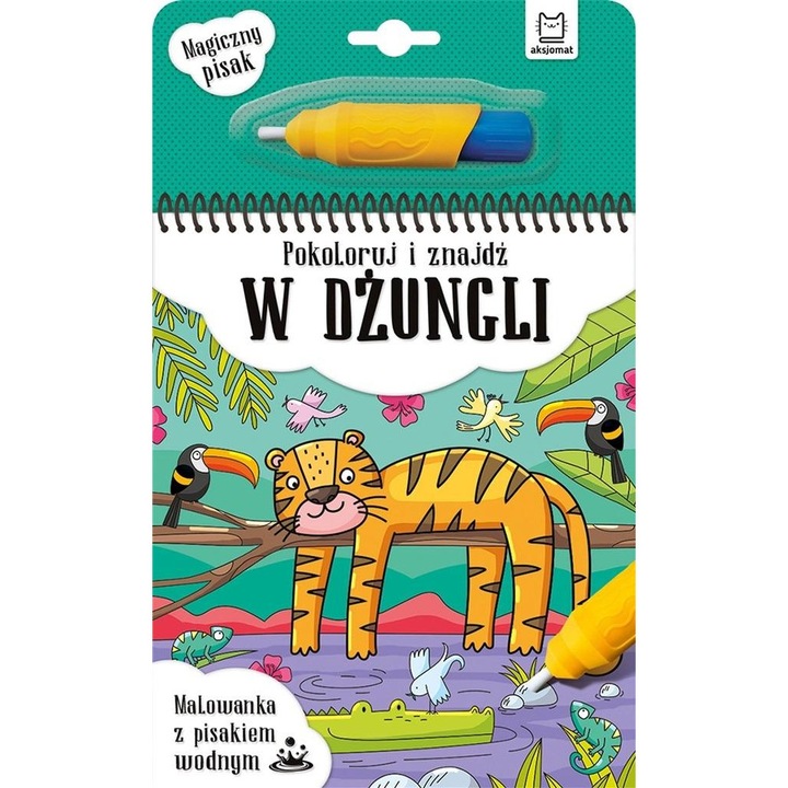 Színezőkönyv és foglalkoztató füzet, Aksjomat, Színezz és találd meg a dzsungelben, vízzel tölthető tollal, Többszínű, 1 db
