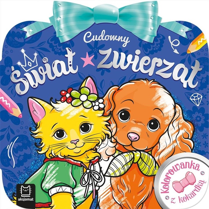 Carte de colorat Aksjomat Cudowny swiat zwierzat, cu fundita, pentru copii 3+, multicolor, 1 buc
