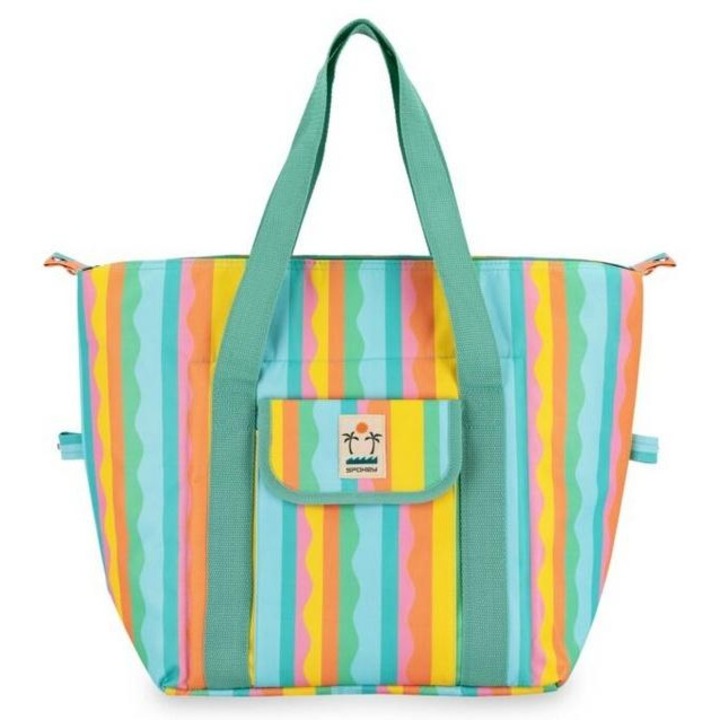 Spokey, San Remo textil hűtőtáska, piknikhez és bevásárláshoz, 28 L űrtartalom, cipzárral és hosszú fogantyúkkal, Többszínű
