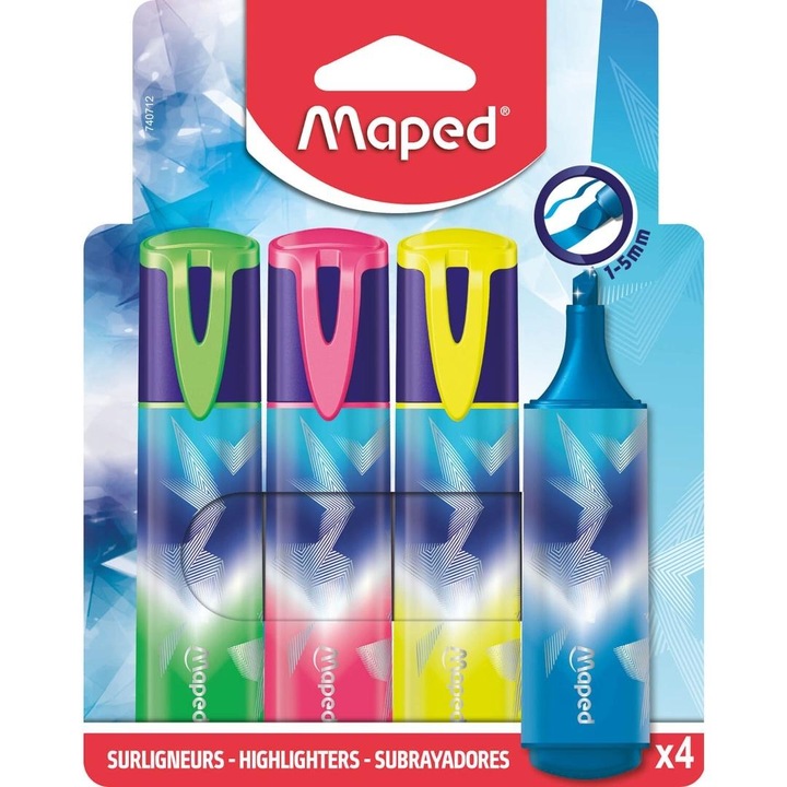 Текстопоказател/маркер Maped Arctic Fluo, връх 1-5 мм, флуоресцентни цветове, многоцветен, 4 бр