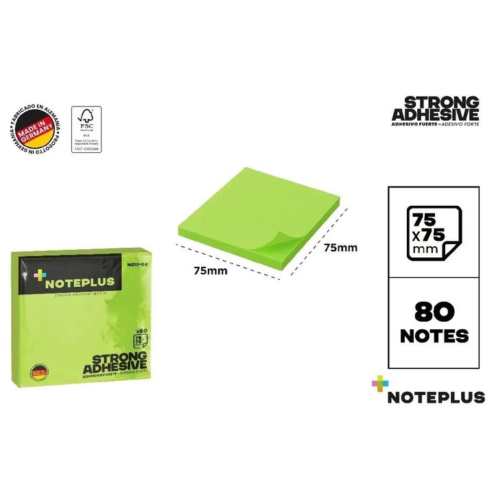 Öntapadós jegyzettömbök / öntapadós cetlik MP Main Paper Noteplus, erős ragasztóval, 75x75 mm, zöld, 80 lap