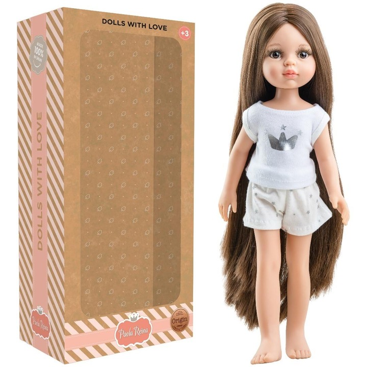 Paola Reina 32 cm-es vinil baba, többszínű pizsamában, karamell illattal