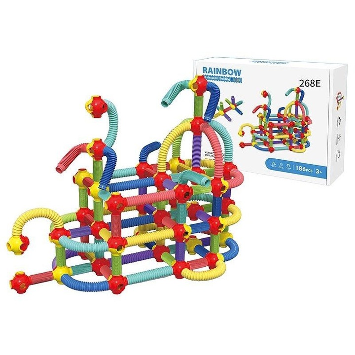 Set constructie ADAR Rainbow 268E, paie flexibile pentru asamblare, potrivit pentru copii 3+ ani, multicolor, 186 piese