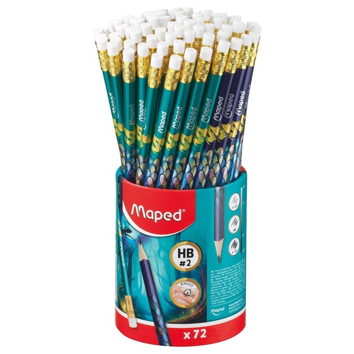 Creion Maped Dragon HB cu radiera triunghi ergonomic set 72 buc