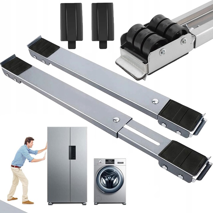 Set 2 Suport pentru masina de spalat, Bedee, Reglabili, Extensibil, cu role si sistem anti-alunecare, Portabil, Robust si Durabil, Suport mobil baza pentru frigider/aragaz/uscatoare, 45-70 cm, Argintiu
