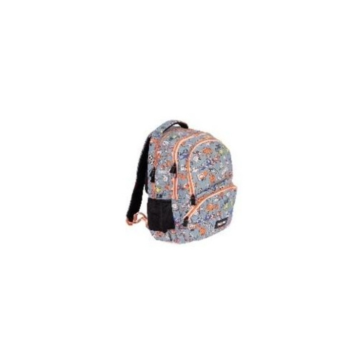 MILAN, Rucsac scolar din poliester, capacitate 25 l, cu multiple compartimente si buzunar lateral, Multicolor