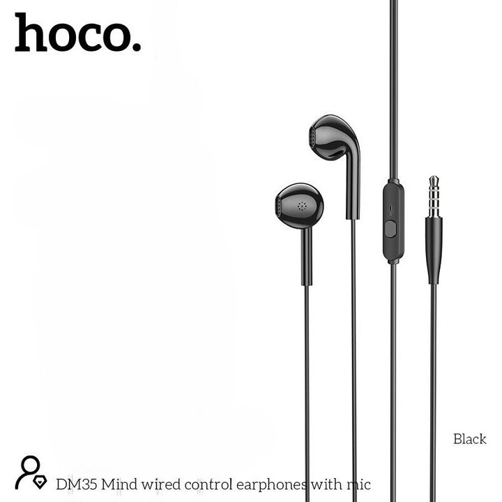 Casti cu fir Hoco DM35 Mind stereo microfon plectru negru 1.2m