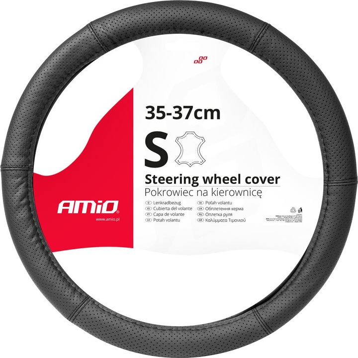 Husa volan AMiO SWC-50-S, din piele, perforata cu cusaturi negre, interior antiderapant, negru, 35-37 cm, 1 buc