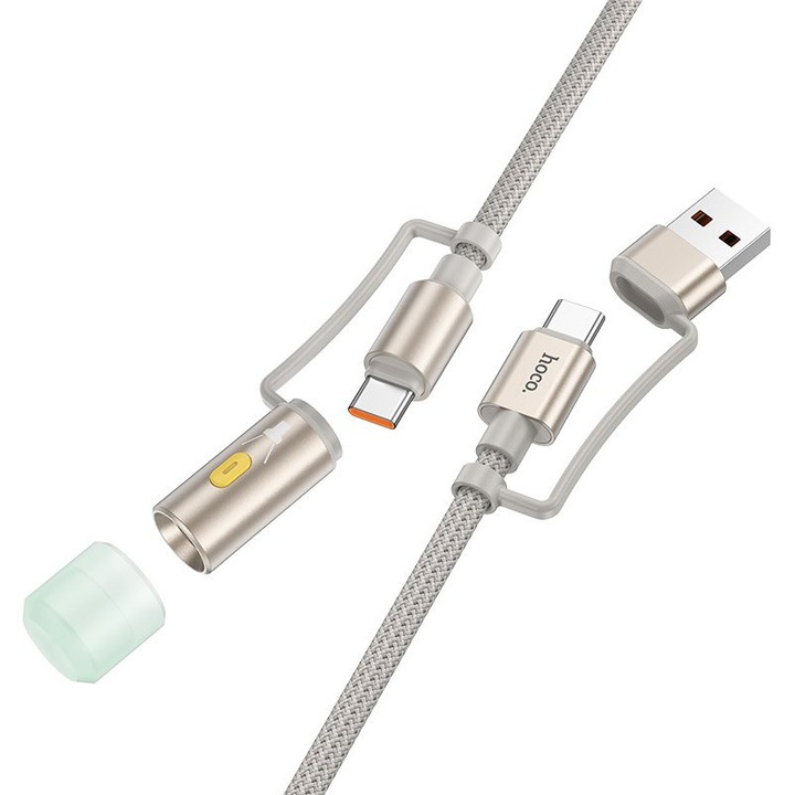 Cablu USB/incarcare Hoco U138, USB-C/USB-A la USB-C, 3A, impletit, gri, 1.2m