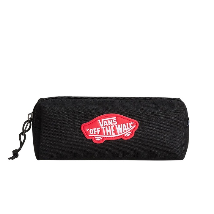 Vans, Penar din poliester cu fermoar si patch Off The Wall Old Skool, negru/chili pepper